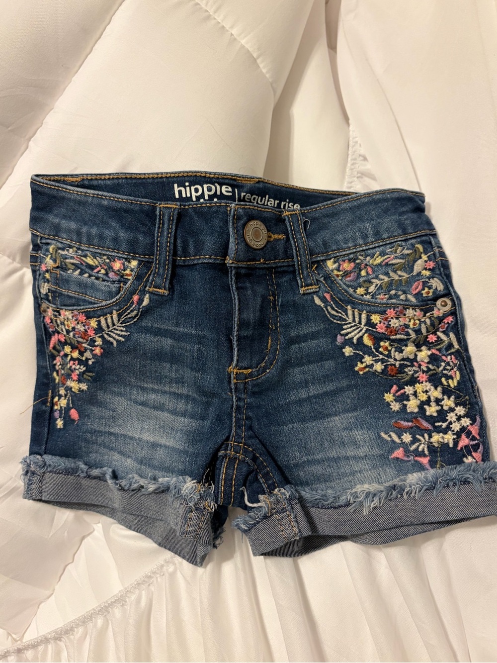 Hippie Kids Embroidered Denim Shorts - Blue